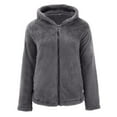thumbnail image 4 of VISALY Womens Zip Up Hoodies Sweater Jacket Womens Winter Faux Jacket Coats Fuzzy Back Hood and Front Placket Shaggy Shacket Jacket Casual Sweaters Loose Sweaters Winter Sweaters Grey 4Xl, 4 of 5