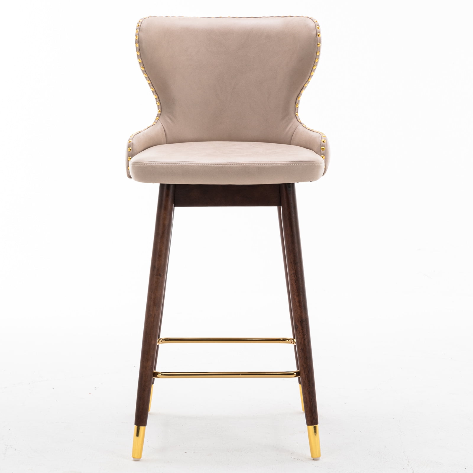 Kepooman 29.9" Modern Leather Fabric bar chairs, Tufted Gold Nailhead Trim Gold Decoration Bar stools, Set of 2 (Beige)