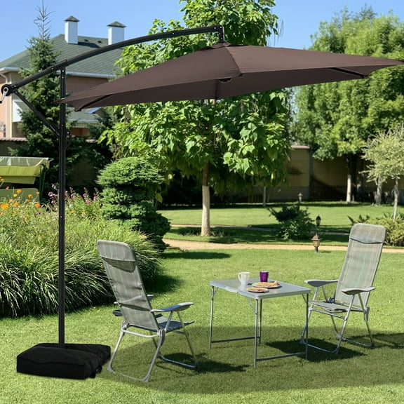 Autlaycil 10 ft Cantilever Offset Outdoor Patio Umbrella with Base Stand and Tilt - Brown
