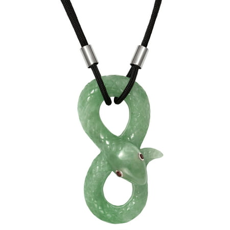 41mm x 20mm Dyed Green Jadeite and Red Garnet Sterling Silver Snake Pendant, 18 Black Satin Chord