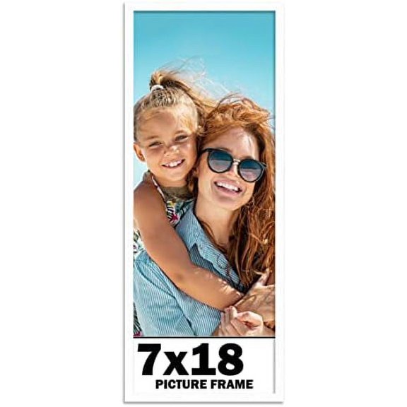 7X18 Frame White Solid Wood Picture Frame Includes UV Shatter Guard Front, Acid Free Foam Backing Board, Hanging Hardware Wood Square Frame Wall Frames For Family Photos - No Mat