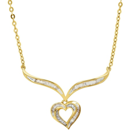 Sterling Silver and 18kt Gold Plate Center Swerve Design with Open Heart and Cubic Zirconia Necklace, 18