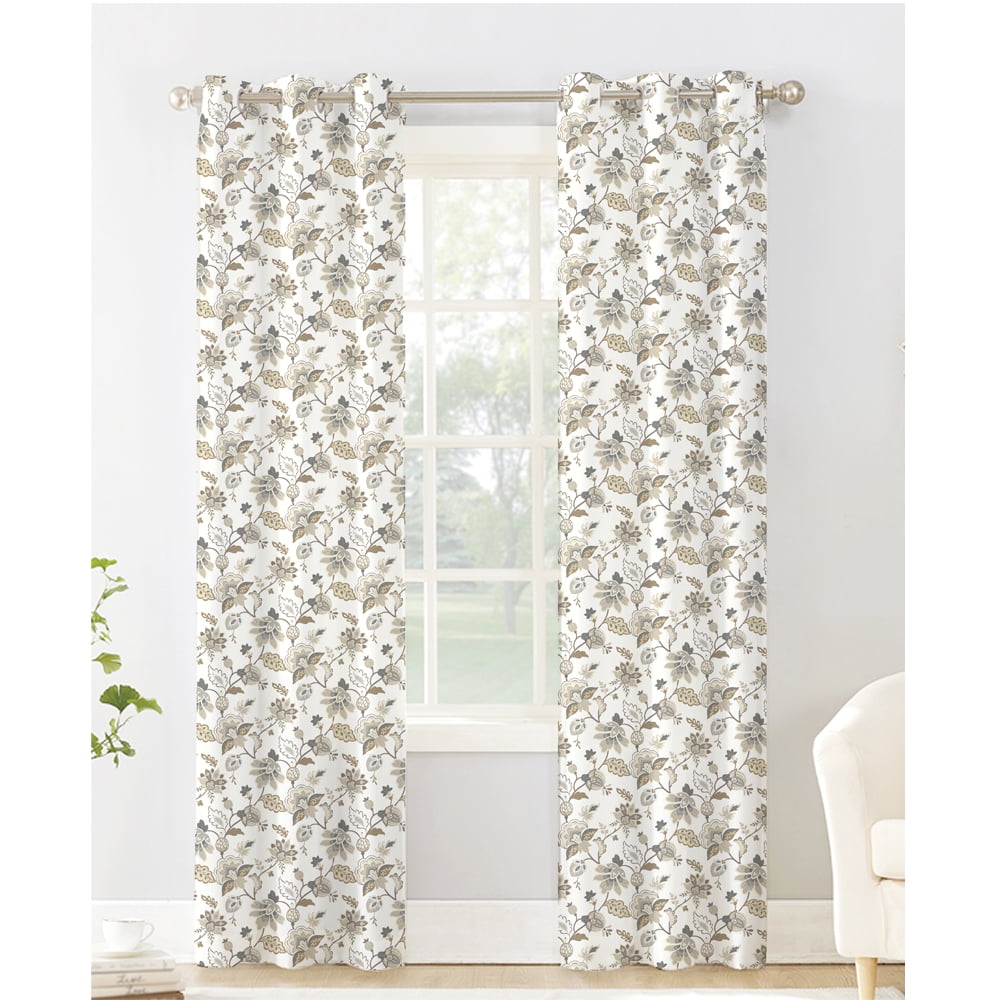 NEW FLORAL GROMMET LINED BACKING WINDOW CURTAIN 2 PANELS SET 37" X 84" EACH 