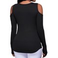 thumbnail image 3 of Minnieouse Mujer Camiseta Hombro frío Manga larga Cuello en V Vendaje Top Prendas para la parte del cuerpo negro XXL, 3 of 6