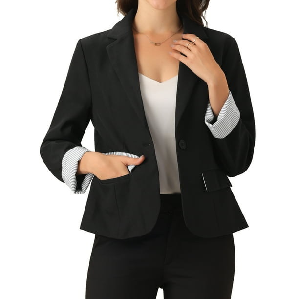 Saco de Blazer de Oficina Chic Inspire para Mujeres con Contraste y Un Botón XL Negro