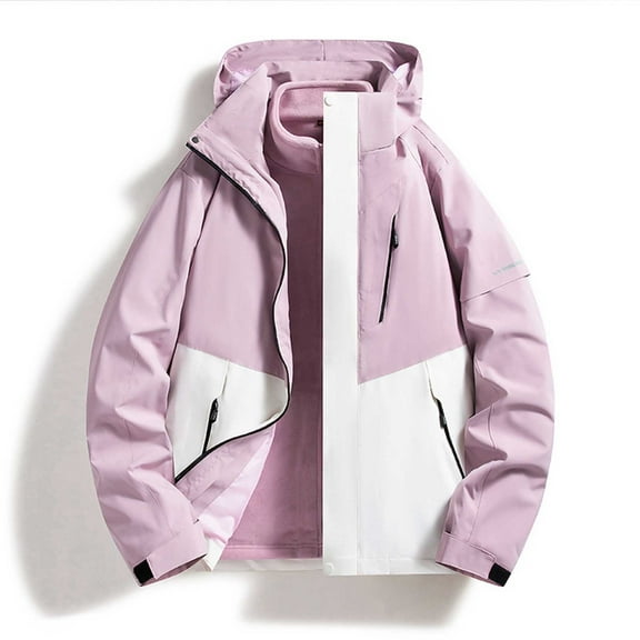 Dealovy Womens Jackets Waterproof Hooded Jacket Hiking Outdoor Windbreaker Solid/Colorblock Oversized Raincoats