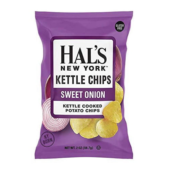 Hal's New York Kettle Cooked Potato Chips, Gluten Free, 2oz (Sweet Onion, Pack of 6)