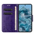 thumbnail image 6 of For Google Pixel 9 Pro XL Wallet Case,Cute Embossed Butterfly & Flower Patterned Flip Premium PU Leather [Flip Kickstand] [Card Slots] [Wrist Strap] [Magnetic Closure] Phone Cover, Purple, 6 of 9