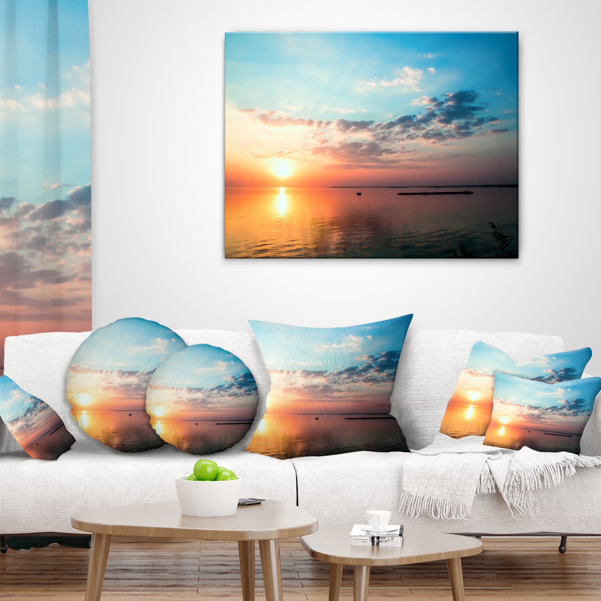 Designart Dramatic Sunset Cloudy Sky - Oversized Beach Throw Pillow - 16x16