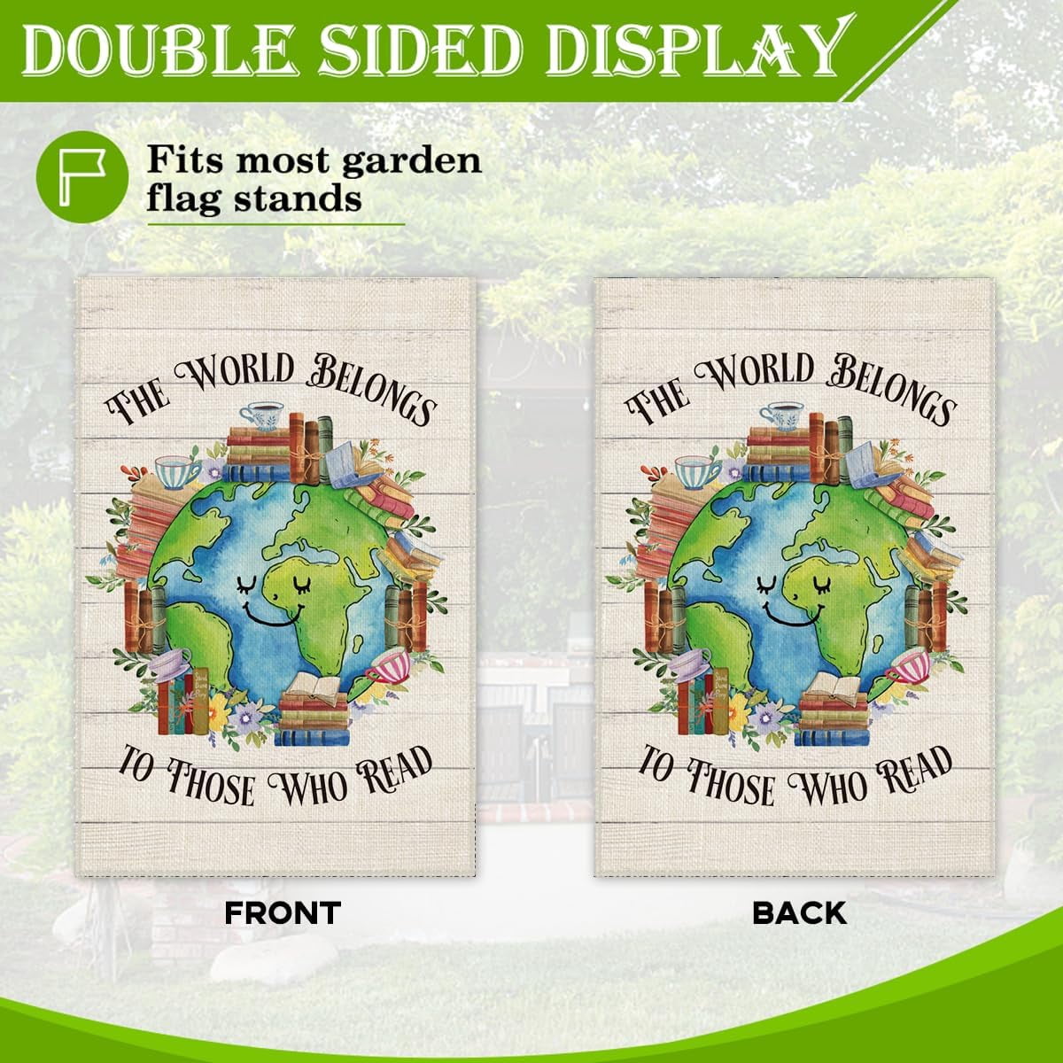 Hafhue Gartenflagge „The World Belongs To Those Who Read“ – Doppelseitig, Wasserdicht, 30,5x45,7 Cm