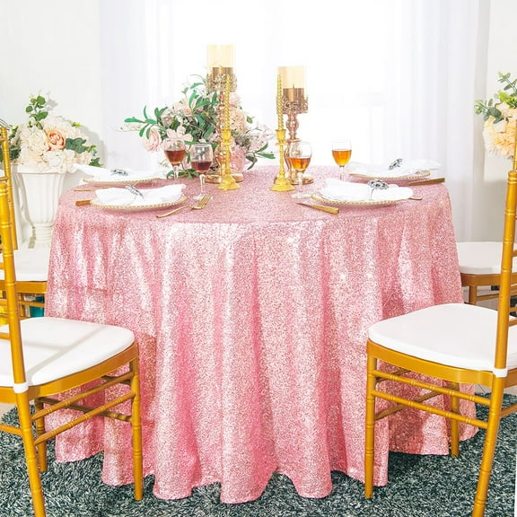 Wedding Linens Inc. 132" Round Sequin Glitz Taffeta Tablecloth - Pink