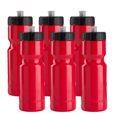 50 Strong Red Sports Squeeze Water Bottles - Set of 6 - Team Pack – 22 oz. BPA Free Bottle Easy Open Push/Pull Cap