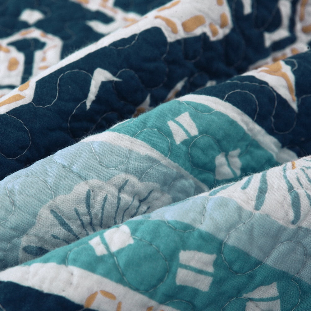WannaToo Quilt King Size Comforter Cotton Bedding Set With Shams, Navy Blue