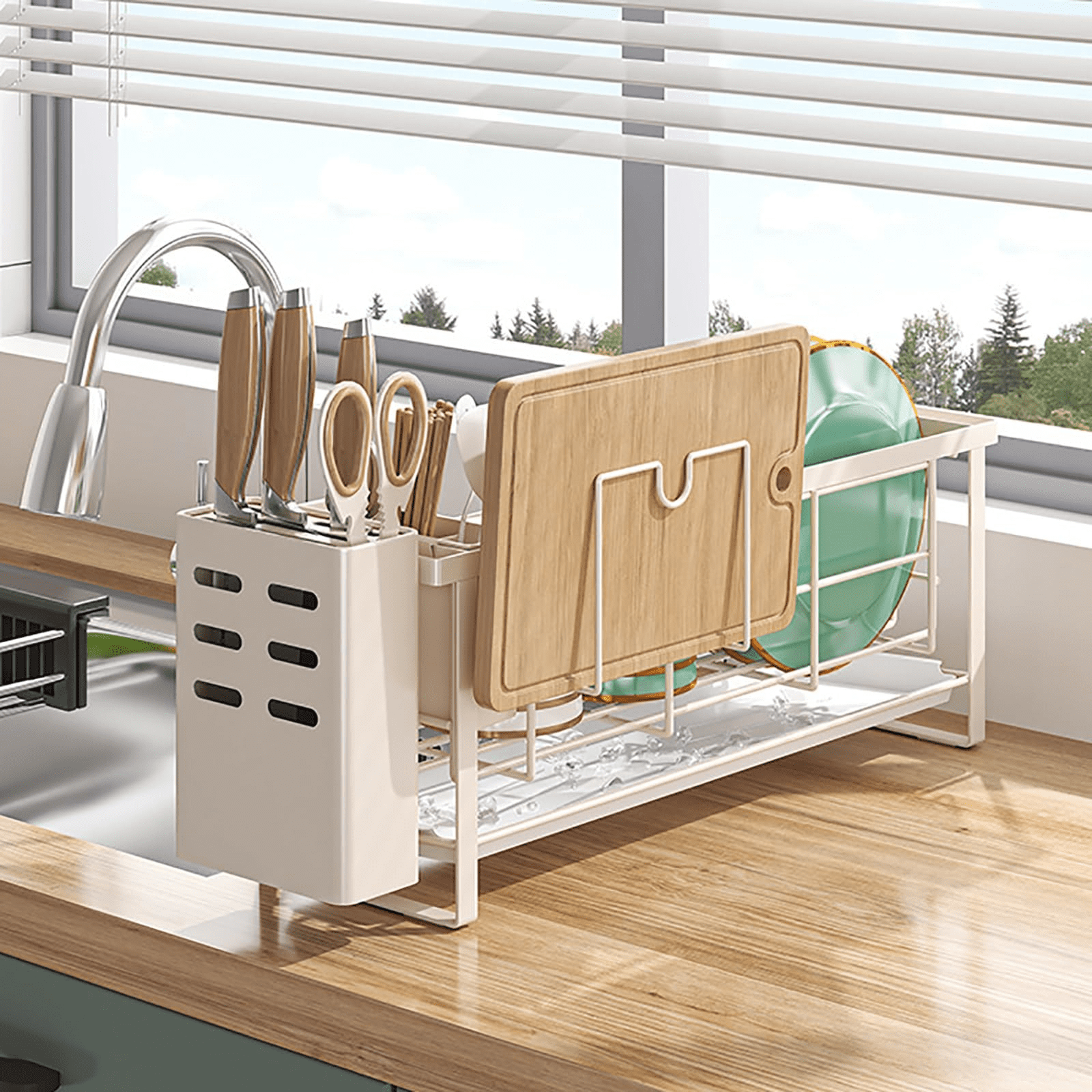 Luckytree Dish Drying Rack, 2-Tier Anti-Rust Dishracks, Dish Drainer for Kitchen and Apartment Counter, White