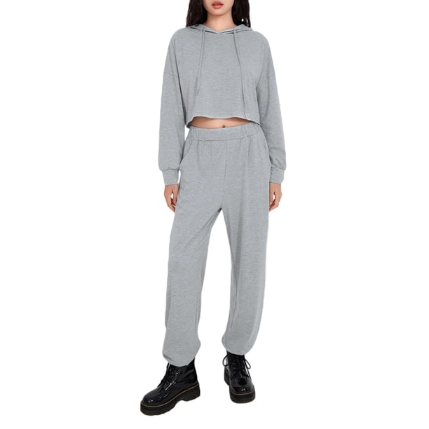 Lucakuins, conjunto de pijamas para mujer, 2 piezas, ropa de salón, trajes de Color sólido con cordón, sudaderas con capucha, Tops cortos y pantalones, ropa de dormir, trajes Lucakuins moda