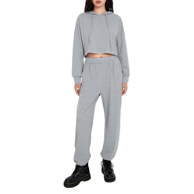Lucakuins, conjunto de pijamas para mujer, 2 piezas, ropa de salón, trajes de Color sólido con cordón, sudaderas con capucha, Tops cortos y pantalones, ropa de dormir, trajes Lucakuins moda