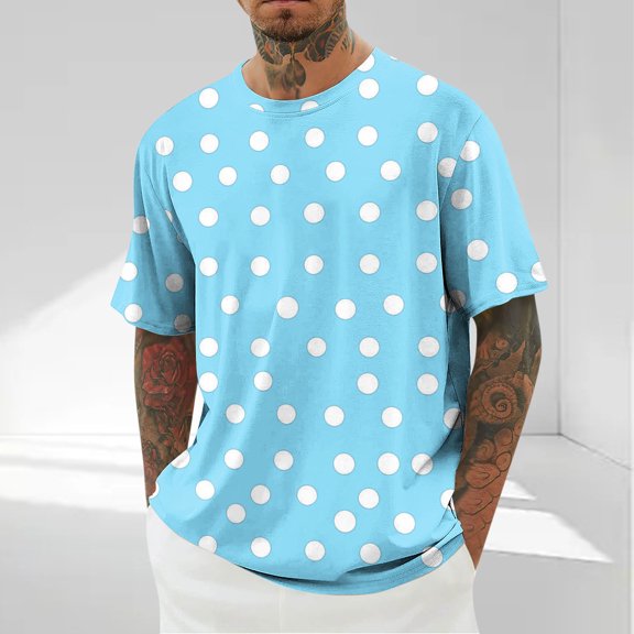 CLOISE Mens Short Sleeve Tops Casual Big and Tall Shirts Crewneck Pullover Print Summer Blouses Light Blue
