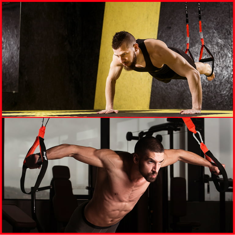 Yes4All Suspension Trainer Straps/Suspension Straps for Full Body Workout  and Strength Enhancing, Suitable for Home Gym Indoors Outdoors Fitness  Exercise \xe2\x80\x93 Red/Black 