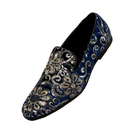 Amali Sequin Embroidered Smoking Slipper Men's Dress Shoes Available in Navy, Black, Red, and Burgundy