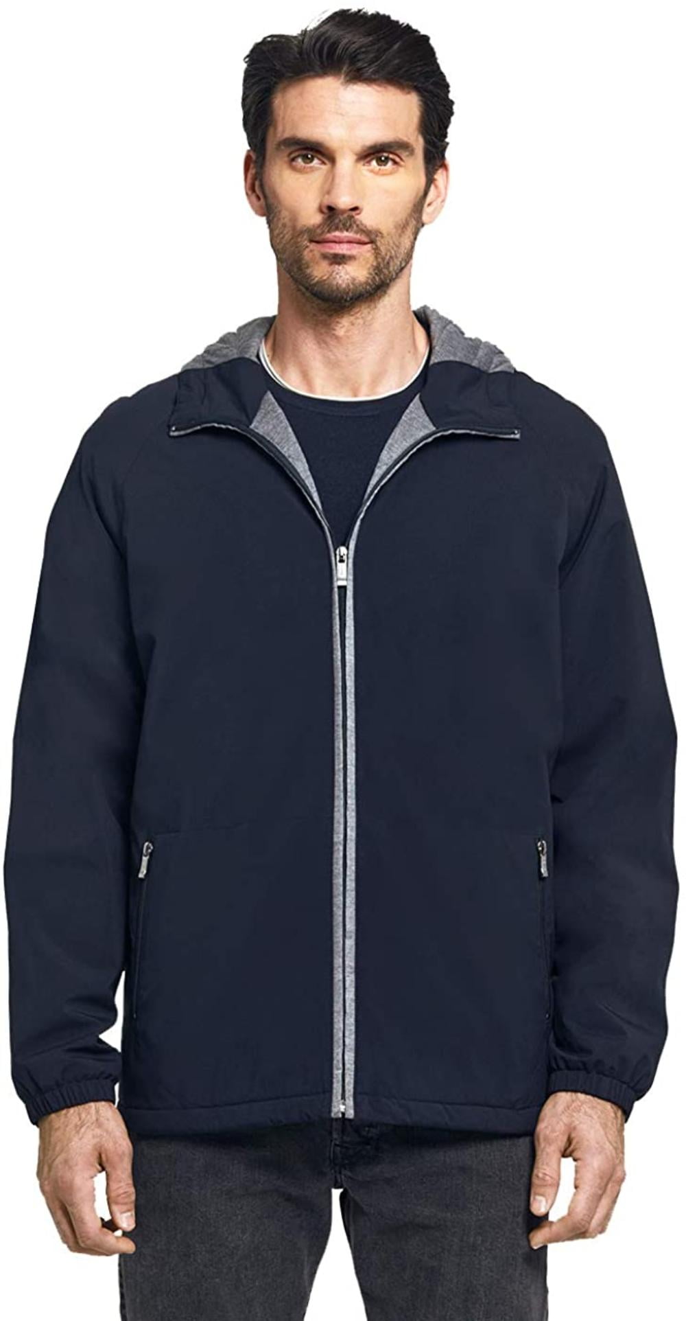 Weatherproof Mens Lightweight Hooded Ultra Stretch Water Resistant Windbreaker Jacket, Moon Blue 