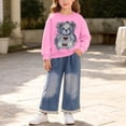 thumbnail image 6 of VIPOIN Girls 2 Piece Outfit Set, Bear Patch Crewneck Sweatshirt & Lace Trim Wide Leg Jeans, Cute Clothing Set, 6 of 6