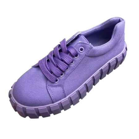 

Sehao Women s Fashion Casual Round Toe Platforms Lace Up Shoes Flat Walking Sneakers Cloth Purple 8 US (Wide Widths Available)