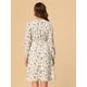 thumbnail image 4 of Vestido a media pierna con cuello en V y estampado floral con cintura fruncida blanco Flor rosa verde violeta XL, 4 of 5
