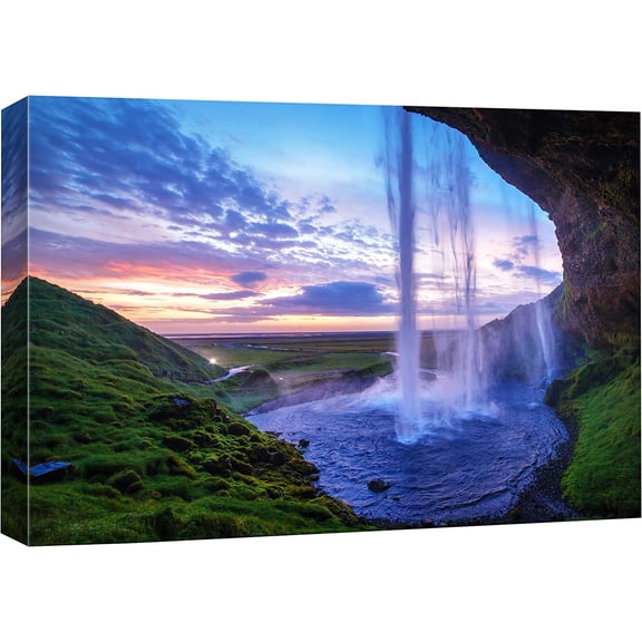 Aaheei Canvas Print Wall Art Waterfall Pool at Sunset Nature Wilderness Photography Realism Rustic Landscape Colorful Multicolor Ultra for Living Room, Bedroom, Office