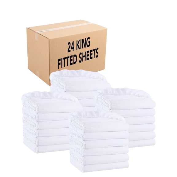 Host & Home Bulk Fitted Microfiber Sheets - Bedding Essentials for House & Rentals - King - (Case of 24) White