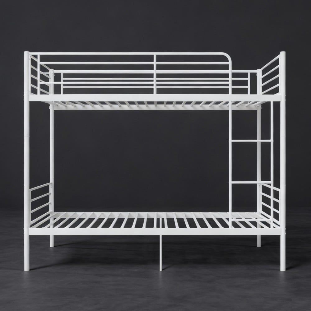 Twin Over Twin Bunk Bed with Ladder and High Guardrail, Convertible Metal Bunk Bed, Separates into 2 Twin Beds, Space Saving, White