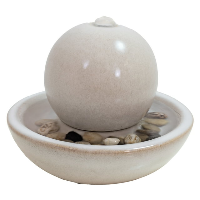 Sunnydaze Indoor Home Decorative Smooth Glazed Ceramic Orb Tabletop Water Fountain Feature - 7" - White