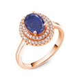 thumbnail image 2 of Gem Stone King 18K Rose Gold Plated Silver Oval Blue Lapis Halo Engagement Ring for Women (2.60 Cttw, Gemstone Birthstone, Oval 8X6MM, Size 9), 2 of 4