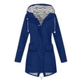 thumbnail image 3 of Women's Mid Length Hooded Jacket, Striped Lining Outdoor Coat with Flap Pockets, Zip and Snap Button Closure, Waterproof and Windproof Casual Outerwear for Spring and Fall, S-3XL, 3 of 7