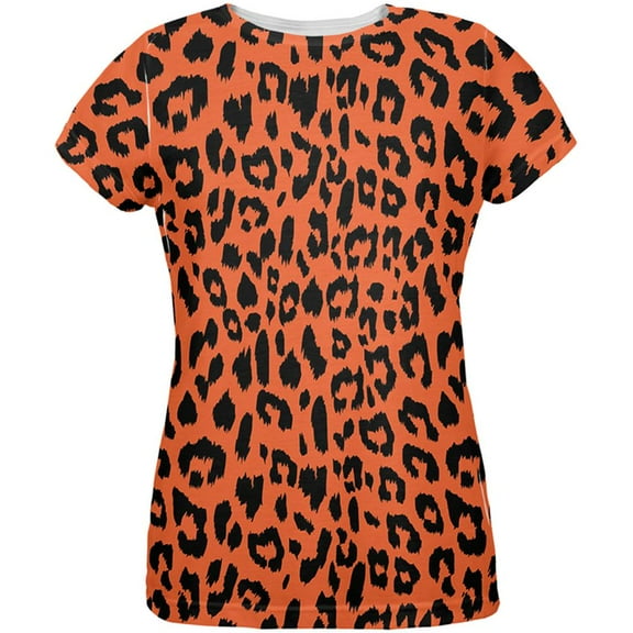 Orange Cheetah Print All Over Womens T-Shirt - Large