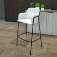 thumbnail image 2 of LeisureMod 40" Bar Stool Upholstered in Polyester Pub Chair with Powder-Coated Stainless Steel Base with Armrest and Footrest for Dining Room, Kitchen, Bar, Restaurant Axis Collection in White, 2 of 11