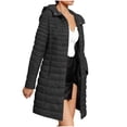 thumbnail image 2 of BXJX Womens Mid-Length Puffer Jackets, Side Pockets Warm Long Sleeve Full Zip Winter Outerwear with Hood Black Size S, 2 of 7
