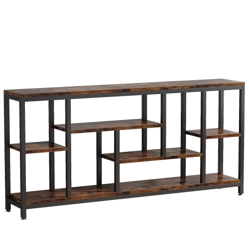 70.9" Extra Long Industrial Console Table, 3-Tier Sofa Table Behind Couch with Storage Shelves, Narrow Entryway Hallway Accent Table for Living Room, Rustic Brown