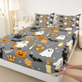 thumbnail image 4 of Feelyou Cute Halloween Ghost Bed Sheets, Cartoon Cat Bat Full Size Sheets, Gray Orange, 4-Piece, 1 Flat Sheet, 1 Fitted Sheet and 2 Pillowcases, 4 of 5