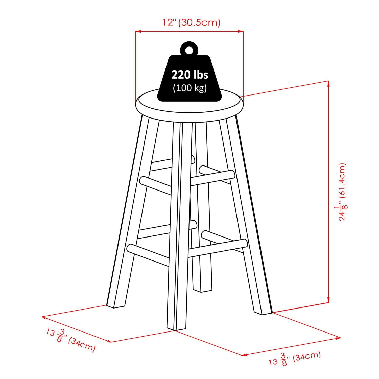 Tabouret de comptoir de 24 po Ivy Bleu sarcelle rustique avec siège Noyer