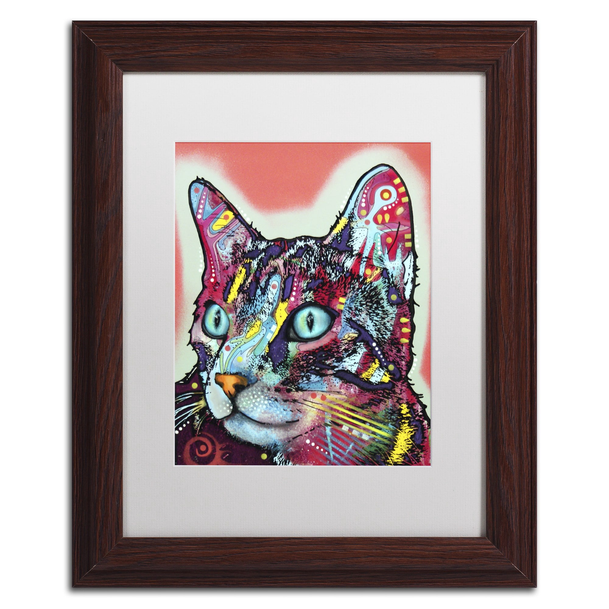 Trademark Fine Art "Curious Cat" Canvas Art by Dean Russo, White Matte, Wood Frame