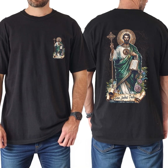 San Judas Tadeo Double Sided T-Shirt – Saint Jude Graphic Tee, Mexican Catholic Faith & Protection Shirt, Vintage Religious Gift for Men & Women