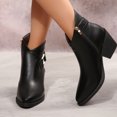 thumbnail image 2 of EKVAHL Women's Pointed Toe Ankle Boots, Chunky Mid Heel Zip Booties, Short Boots for Office Fall Occasions Black, 2 of 6