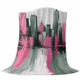 thumbnail image 6 of Pink Green Oil Painting Blanket Soft Cozy Warm Throw Blanket for Couch, Plush Fuzzy Flannel Fleece Blankets for Sofa, Modernism Minimalist City Bed Blankets Lightweight Gifts for Women, 32"x48", 6 of 9