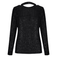 thumbnail image 5 of Feancey Women's Sequin Dressy Tops Sparkly Glitter Long Sleeve T Shirts Cocktail Party Backless Elegant Tunics Round Neck Loose Shiny Blouse Black XXL, 5 of 7