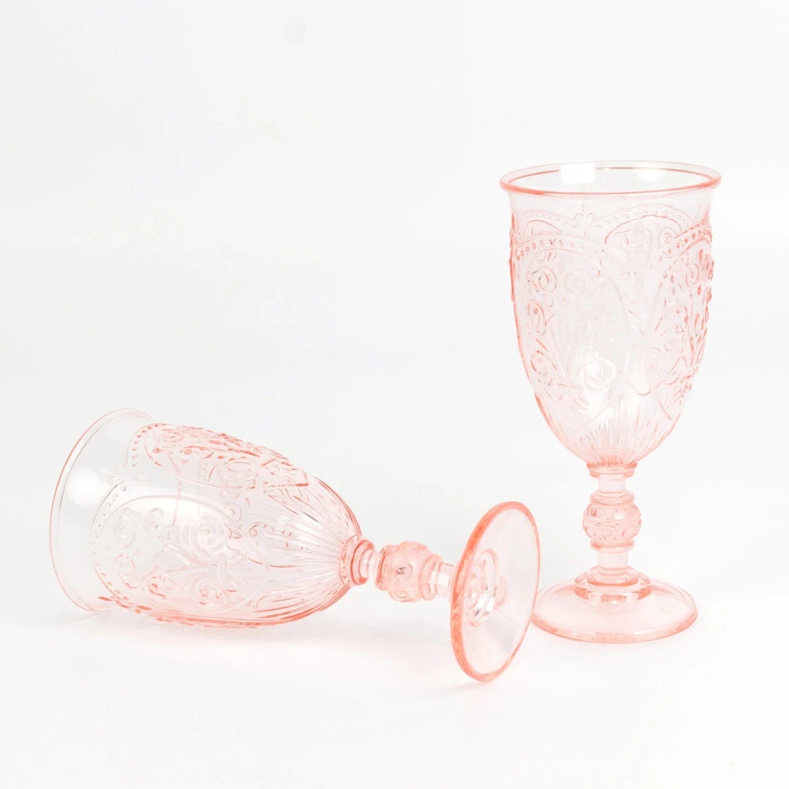 Balsa Circle 24 Blush 10 oz Transparent Plastic Wine Glasses Retro Embossed Style Wedding Party Tableware Event Decoration Supplies