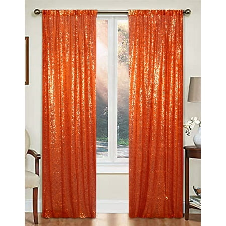 Image of Sequin Curtains 2 Panels 2FTx8FT Orange Sequin Curtain Backdrop Sequin Window Curtains Photography Backdrop