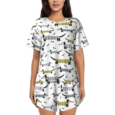 Ocsxa Dachshund Dog Puppy Print Women s Short-Sleeved Pajama Set Pajamas 2 Piece Short Sleeve Sleepwear Set Summer Pajamas Set Lounge Sets 2-Piece Pj-Small