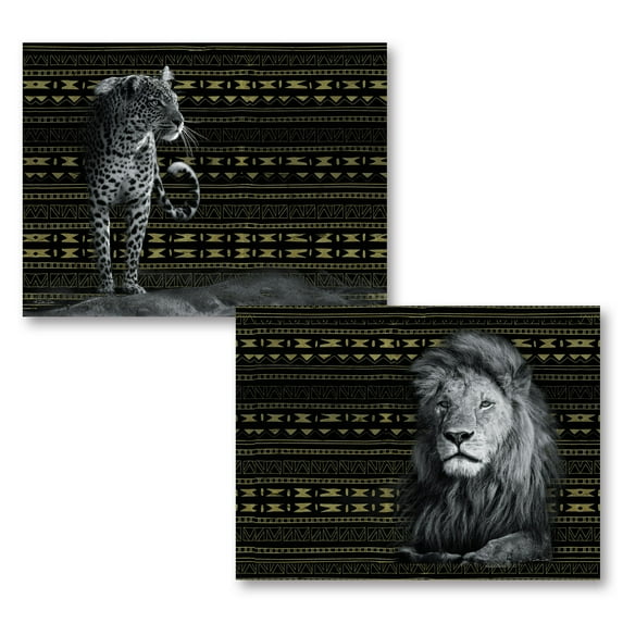 Gango Home Decor Traditional Patterned Leopard & Patterned Lion by Dee Dee (Printed on Paper); Two 16x12in Unframed Paper Posters