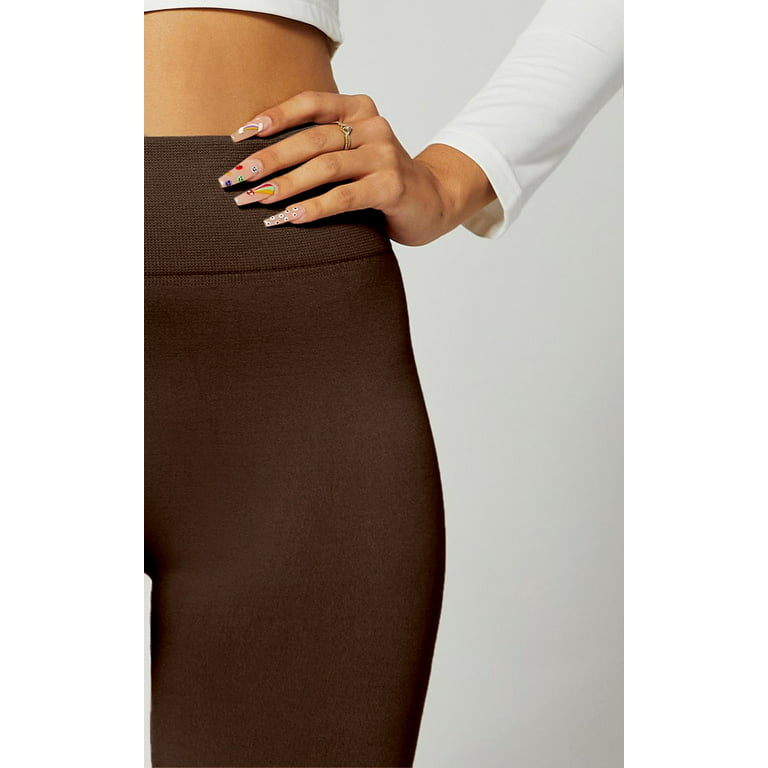 Premium Women's Fleece Lined Leggings - High Waist - Regular and Plus Size  - 20+ Colors - 2-pack Black & Brown - Small - Medium