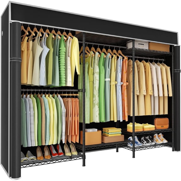Heavy Duty Closet Organizer System，Freestanding Clothing Racks for Hanging Clothes，Adjustable Garment Rack 63